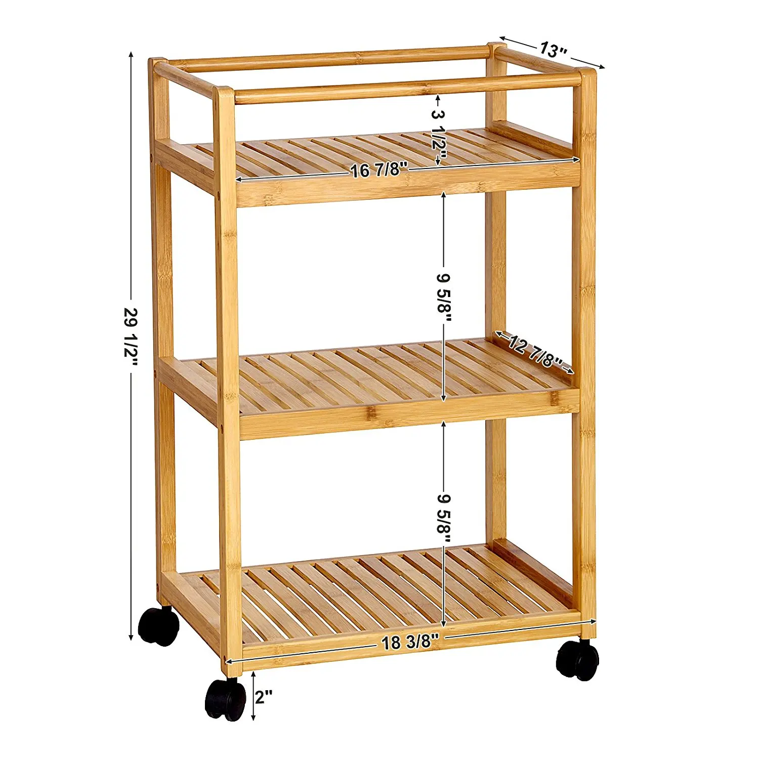 Premium Durable Kitchen 3 Tier Bamboo Rolling Serving Cart,Kitchen