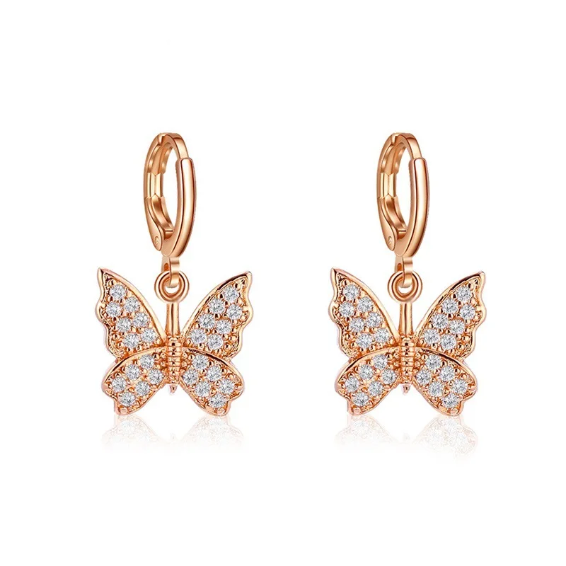

2020 Shiny Butterfly Pendant Hoop Earrings Summer Woman Crystal Butterfly Earrings Rhinestone Earrings for Women Gift Jewellery, Gold sliver