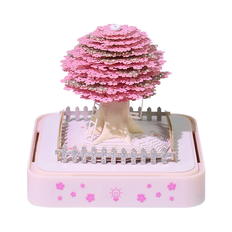 3D Panoramic Sakura Tree Memo Pad Novelty Gifts 2026 Paper Art Decoration 3D Post Notes It Calendar With Lighting Base