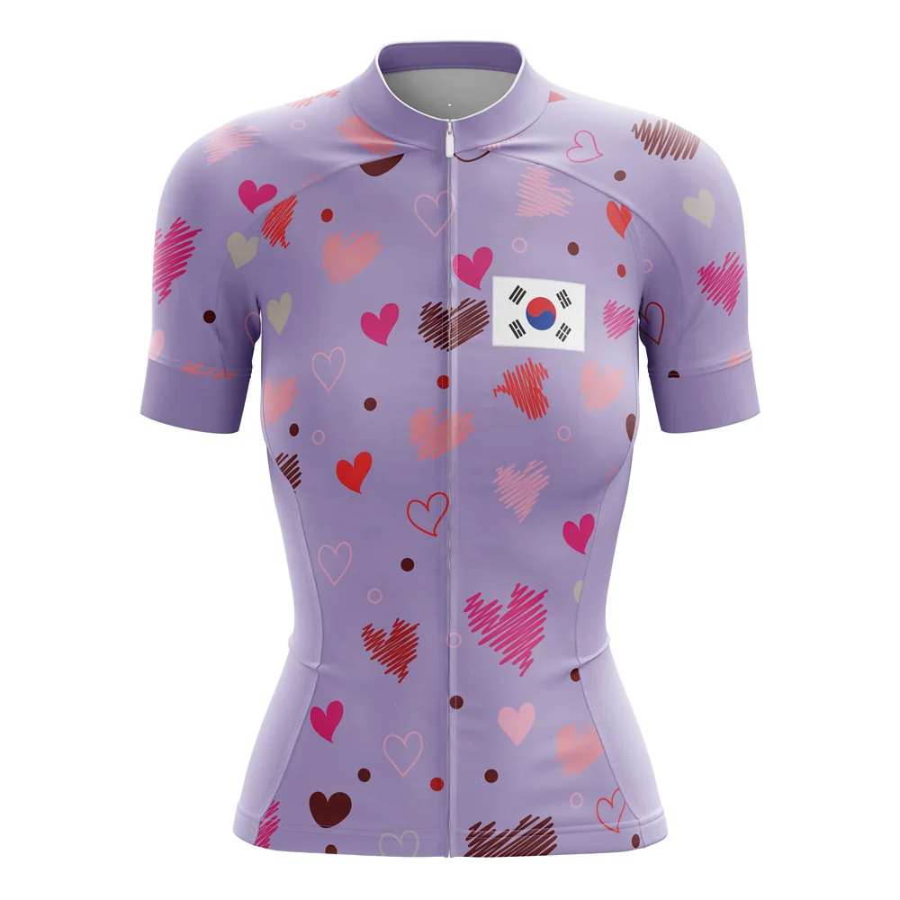 

HIRBGOD for Korea Love Pattern Polyester Quick-drying Short Sleeve Women's Outdoor Bicycle Jersey Cycling Clothes Bike Wear, Purple