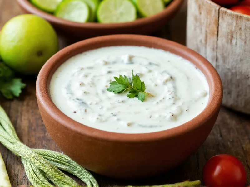 Homemade tzatziki sauce in bowl with fresh ingredients