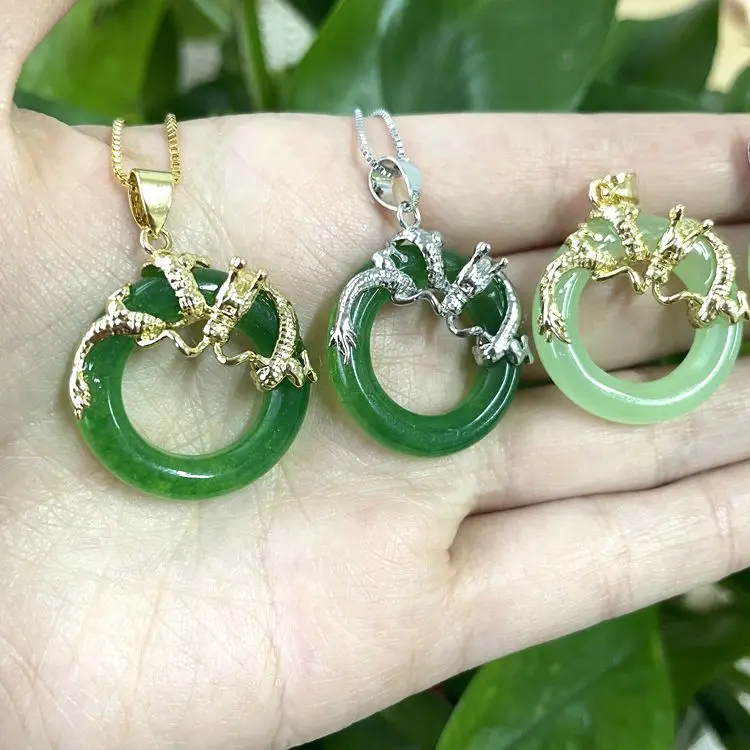 

Jialin Jewelry 3colors Women Malay Green Lavender Jade Chinese Dragon Pendant Chain Necklace