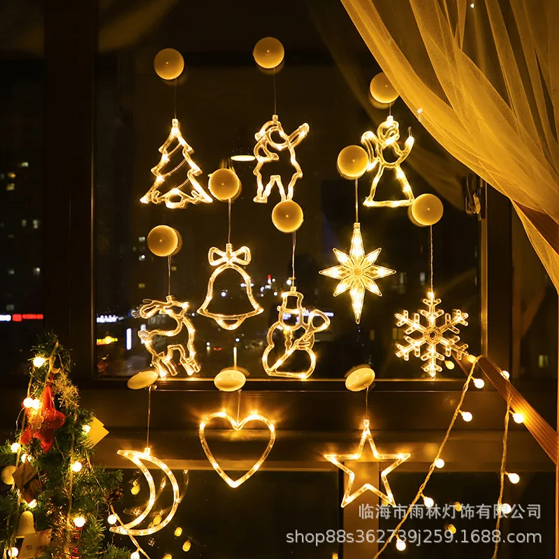 

Window 3D Hanging LED Christmas Decoration Light Christmas Deer Fawn Bells Pine Tree Stars Moon LED Christmas Light