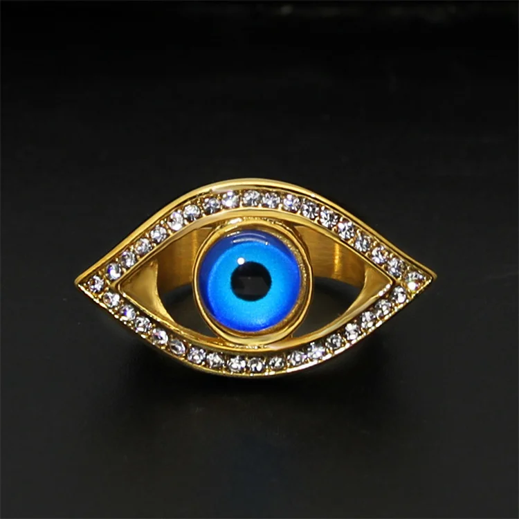 

Non tarnish stainless steel turkish fashion jewellery gold plated blue evil eyes cz ring