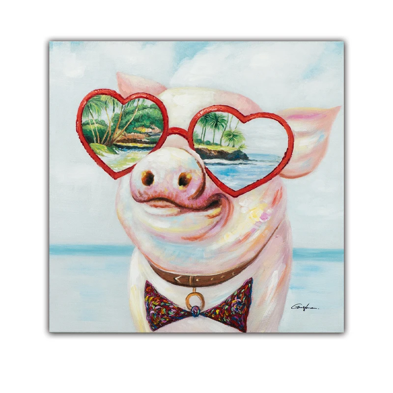 

Animal Art Paintings Handmade cute pig with sunglasses Oil Paintings for Wall Decor