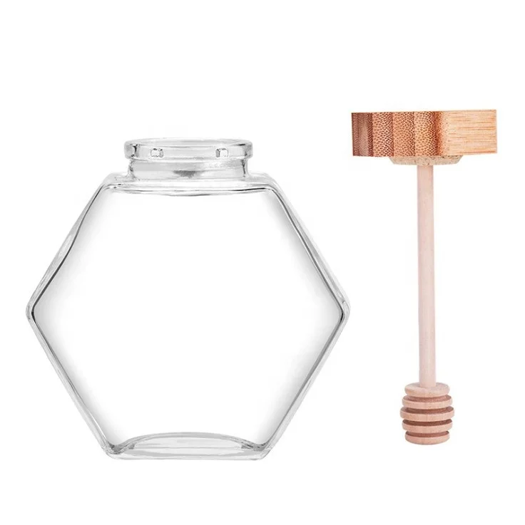 

Wood lid hexagonal cheap glass honey jar jam glass jar