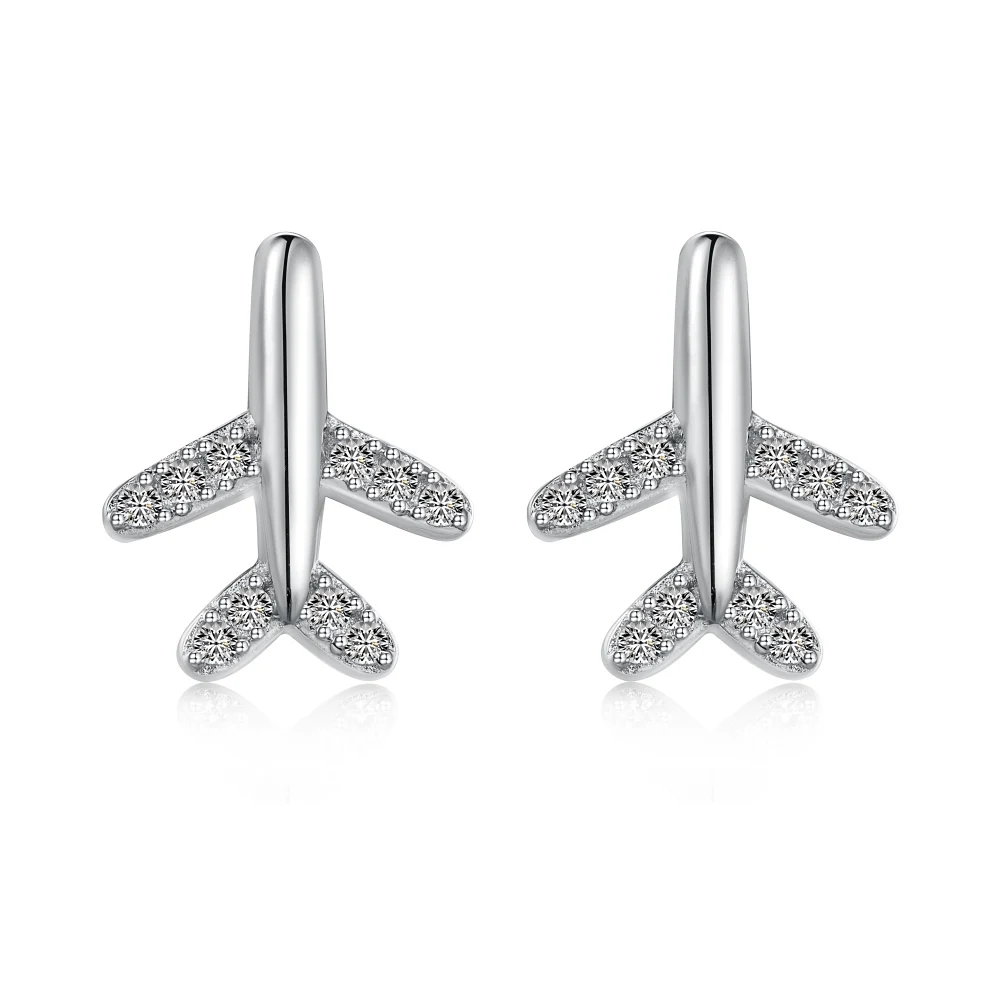 Dylam New Design Fine Fashion Jewelry S925 Silver 5A Cubic Zirconia Airplane Shape Stud Earrings for Women Daily Dress up