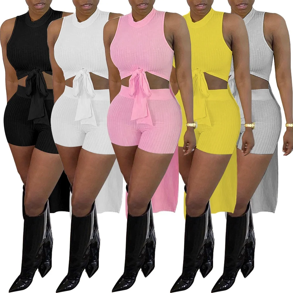 

MT20-5212 Fashion summer fashion soild sleeveless streetwear bodycon two piece set for women clothing women clothing sets