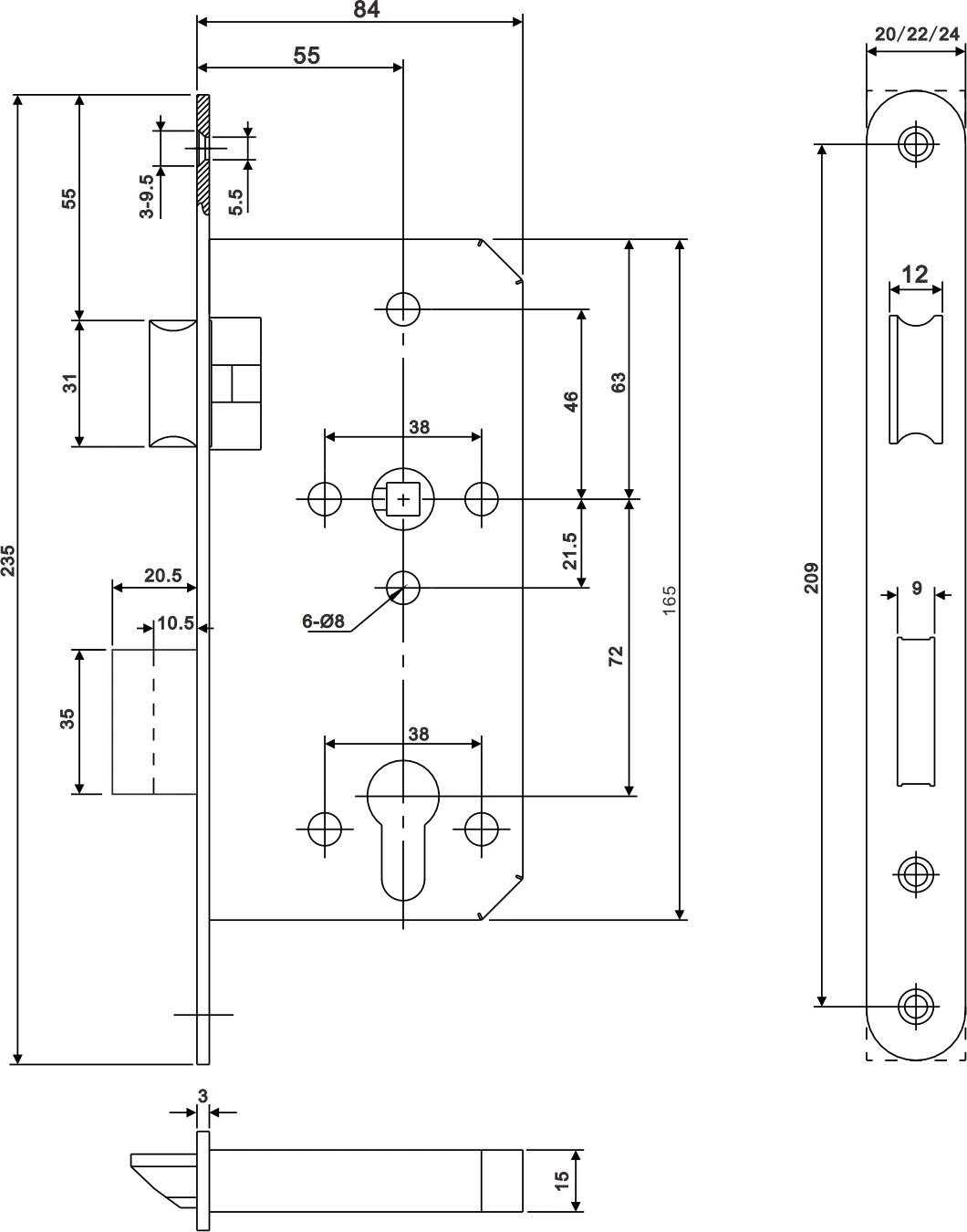 Euro Profile Cylinder Mortise Lock/ 5572 Ce Mortise Lock /euro Lock