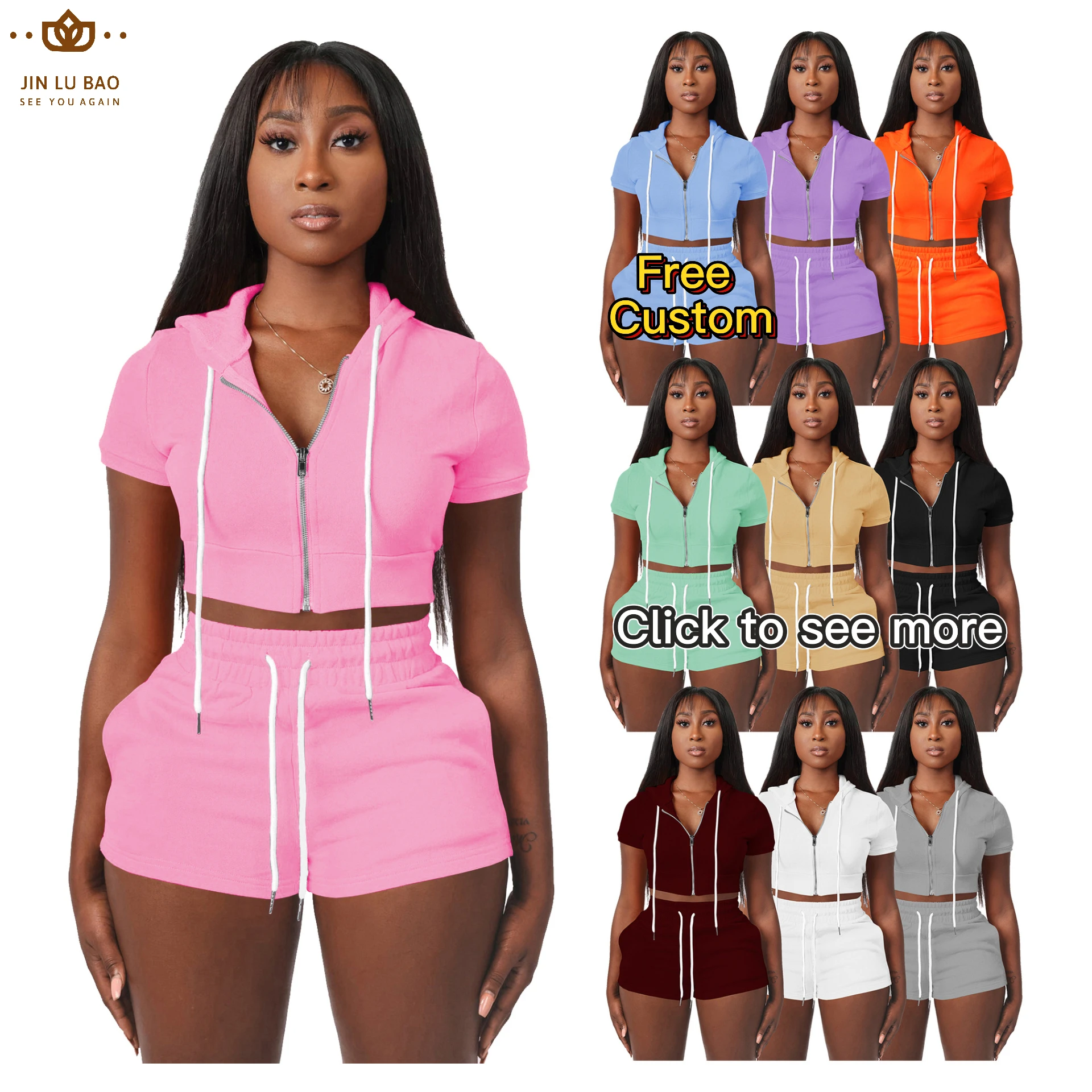 

Women Matching Sets 2022 Free Custom Sweatpants Zipper Bike Crop Shorts And Hoodie Jogger Set Custom 2 Piece Set Women Logo, Picture color