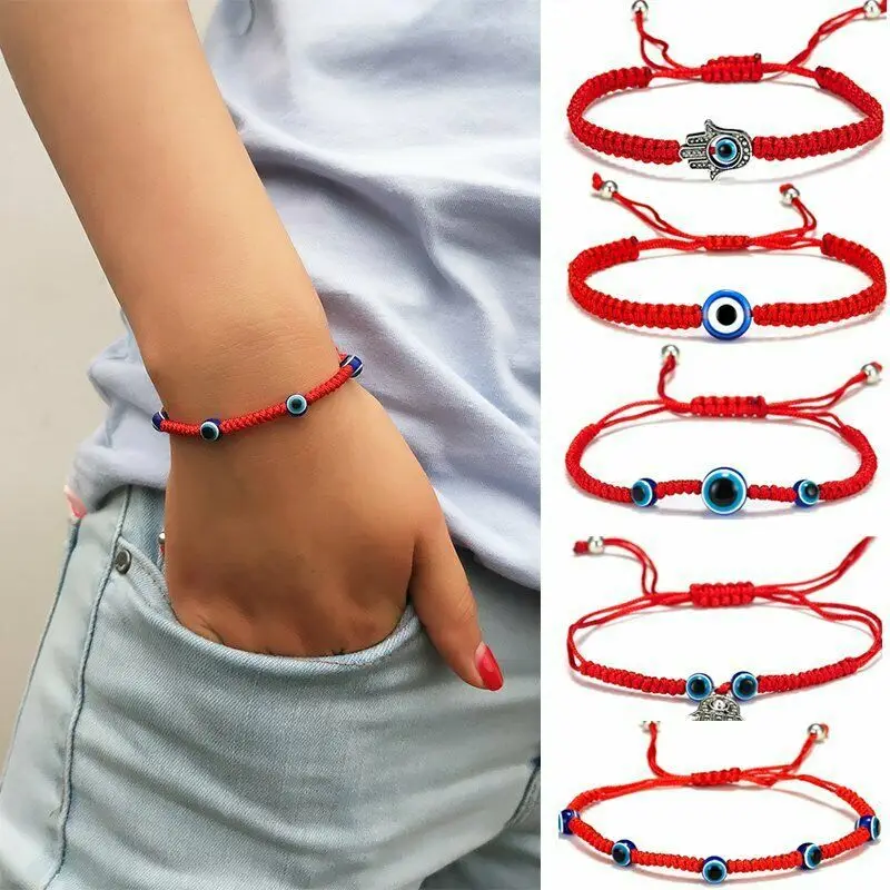 

Adjustable Braided Red Rope Lucky Turkey Eye Charm Bracelet Blue Evil Eyes String Bracelet for men and women Couple