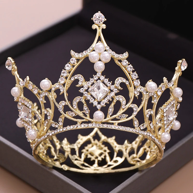 

Golden Hollow Baroque Square Diamond King's Crown Rhinestone Coronas Decorativas De Metal Silver Alloy Round Couronne De Mariage