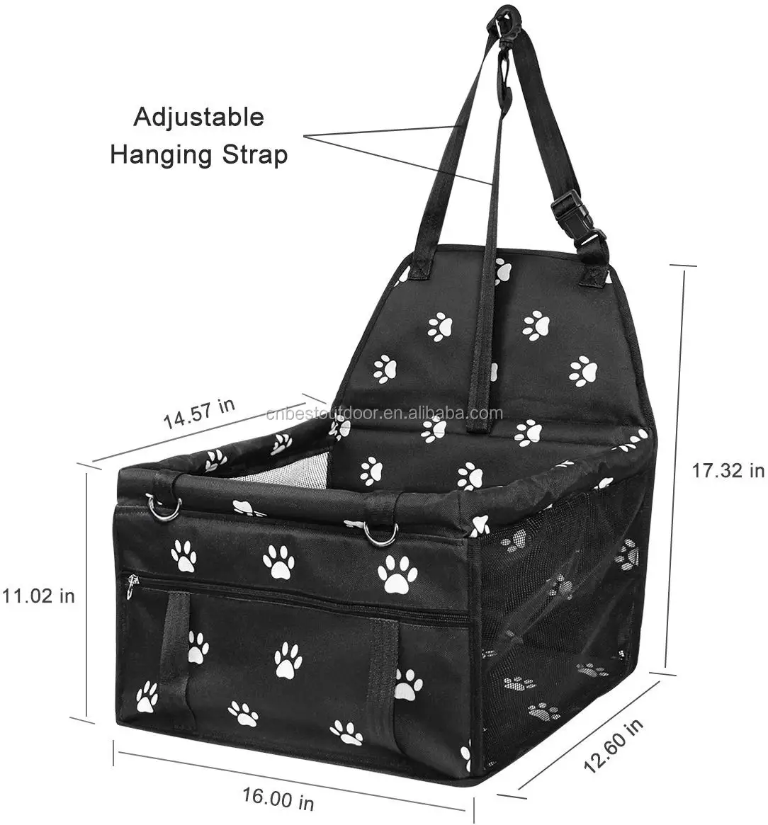 Foldable Black Paw Print Pet Booster Car Seat With Two Clips On The