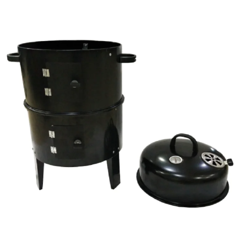 

Outdoor picnic three-layer round smoker multifunctional portable charcoal bbq grill, Blalck