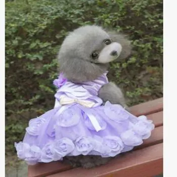 

Female Pet Dogs Puppy Spring Summer Bow Rose Satin Gauze Party Tutu Dress Clothes pet wedding lace dress