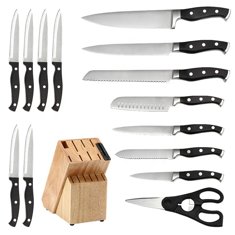 

Low MOQ 15 pcs black ABS handle stainless steel forged chef knife knifes professional kichen kitchen knife set