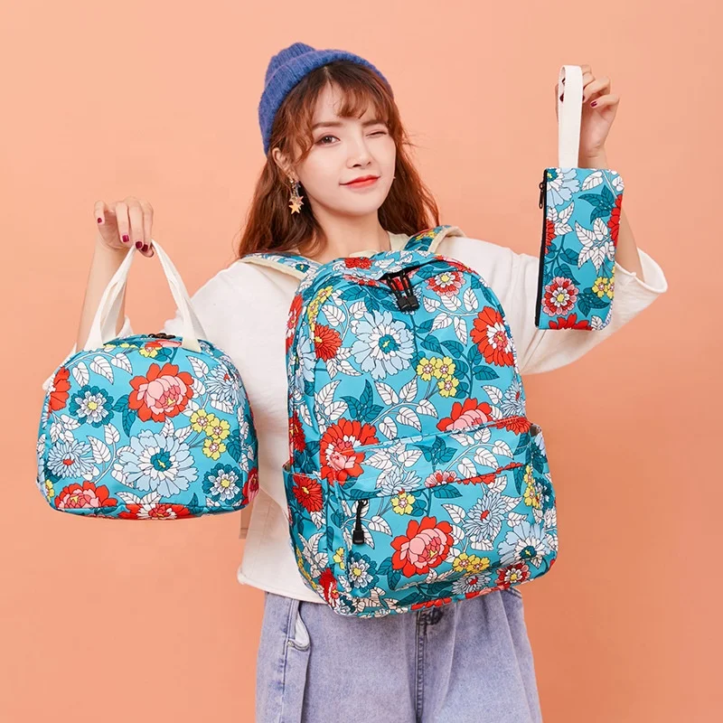 

New fashion Pattern customization korean girls bags school backpacks 3 sets, 1 colors