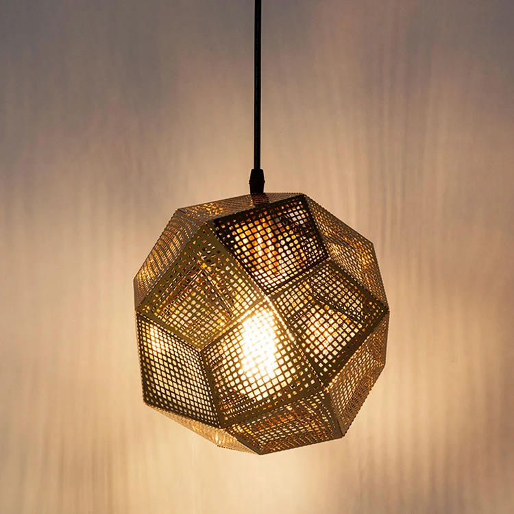 Modern creative art metal geometric pendant light led polyhedron space ball chandelier