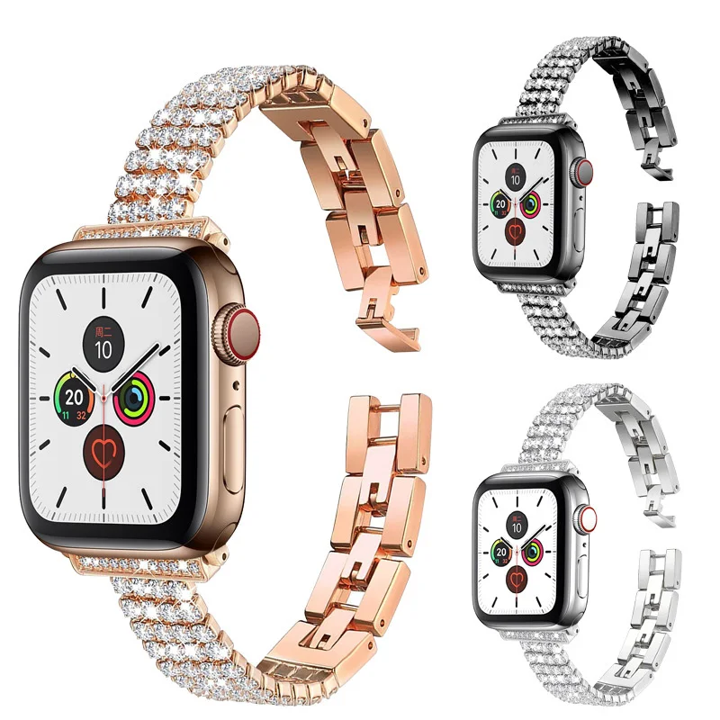 

Luxury Stainless Steel Smartwatch Band Bling Shiny Rhinestone Fashion Women Smart Watch Straps For Apple Watch 41mm 45mm