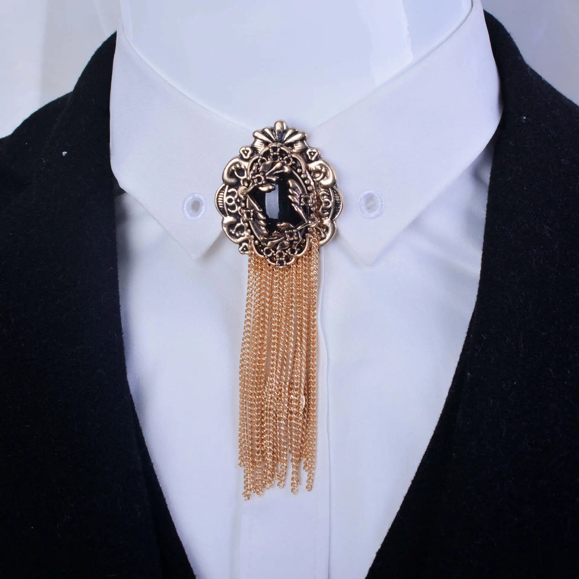 

Vintage style chains tassels pendants jewelry rhinestone brooches fashion shirts collar brooch pins for sale, Gold etc