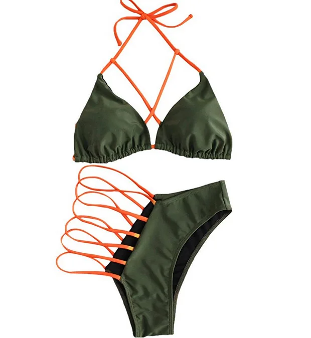 

Retro women sexy backless trapezoidal cut Brazilian multi-rope high waist bikini