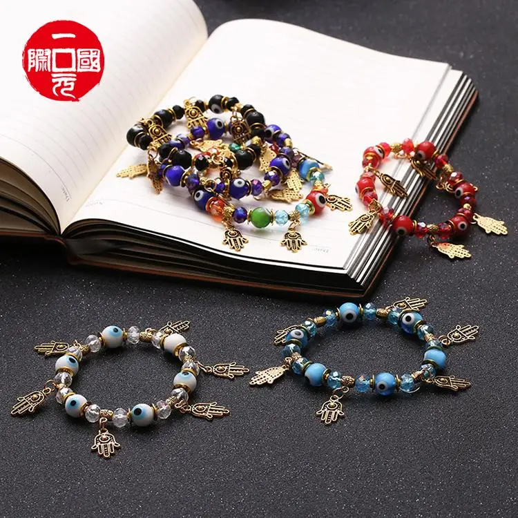 

One dollar Wholesale Fashion Colorful Crystal Handmade Beaded Alloy Jewelry Luxury Eye Bracelets For Men and Women