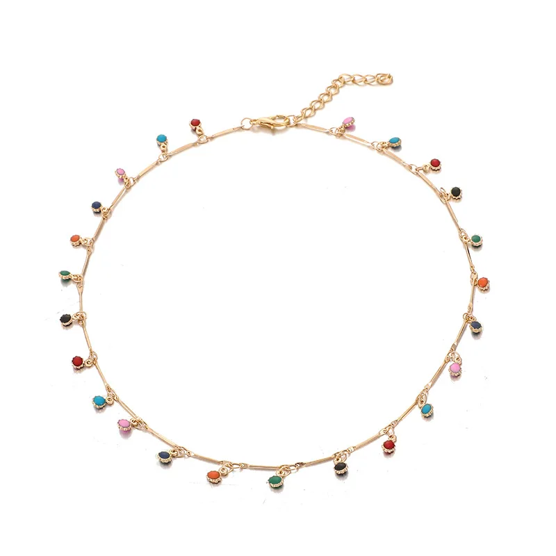 

GT OEM Collares Mujer Colorful Small Ball Single Layer Choker Chain Candy Tassel Necklace for Women, As picture