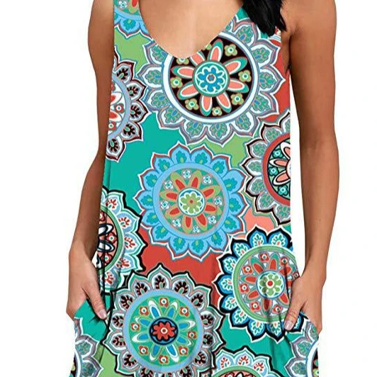 

V-neck sleeveless pocket dress in print