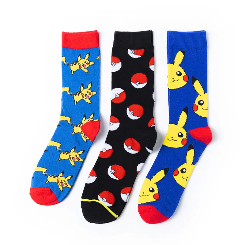 

WIIPU New Fashion Pokemon Ball Unisex Socks Pure Cotton Ladies Male Cartoon Socks Pikachu Jacquard Men's Socks