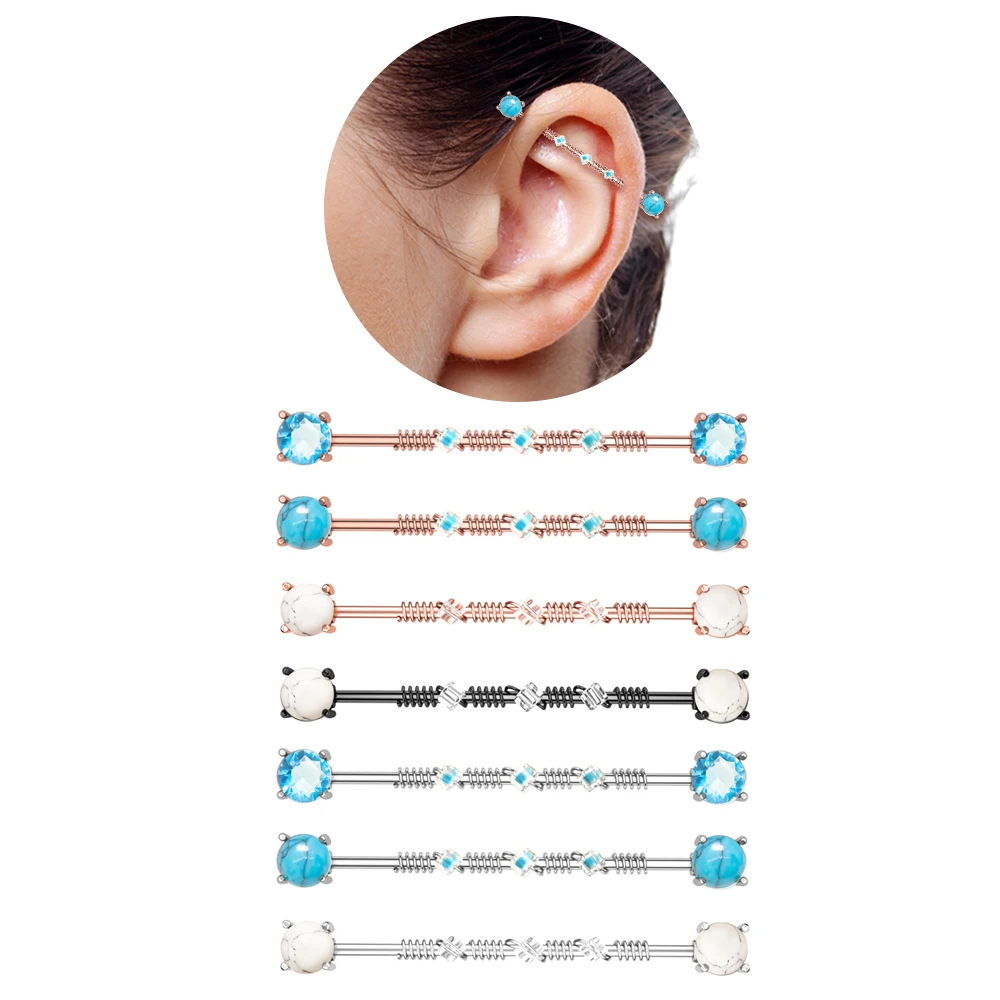 

7Pcs/Set Surgical Steel Industrial Barbell Piercings Zircon Industrial Earrings Tragus Ear Gauge Body Jewelry Piercing