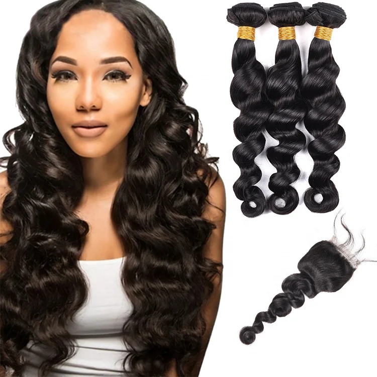 

Hight Quality Women Beauty Long Hair Color 1b# Wholesale Virgin Hair Vendors Bundle, Loose Deep Closurs, 1b# natural black