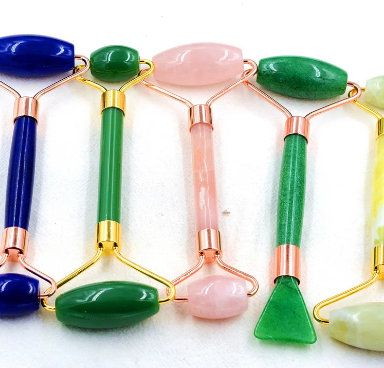

OMG 100% Natural Handheld rose quartz face roller gua sha beauty facial massage rose jade roller set for face