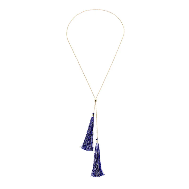 

xl01491c Tribal jewelry Cotton Thread Tassel Necklace Bohemian Style Long Tassel Summer Necklace, Gold