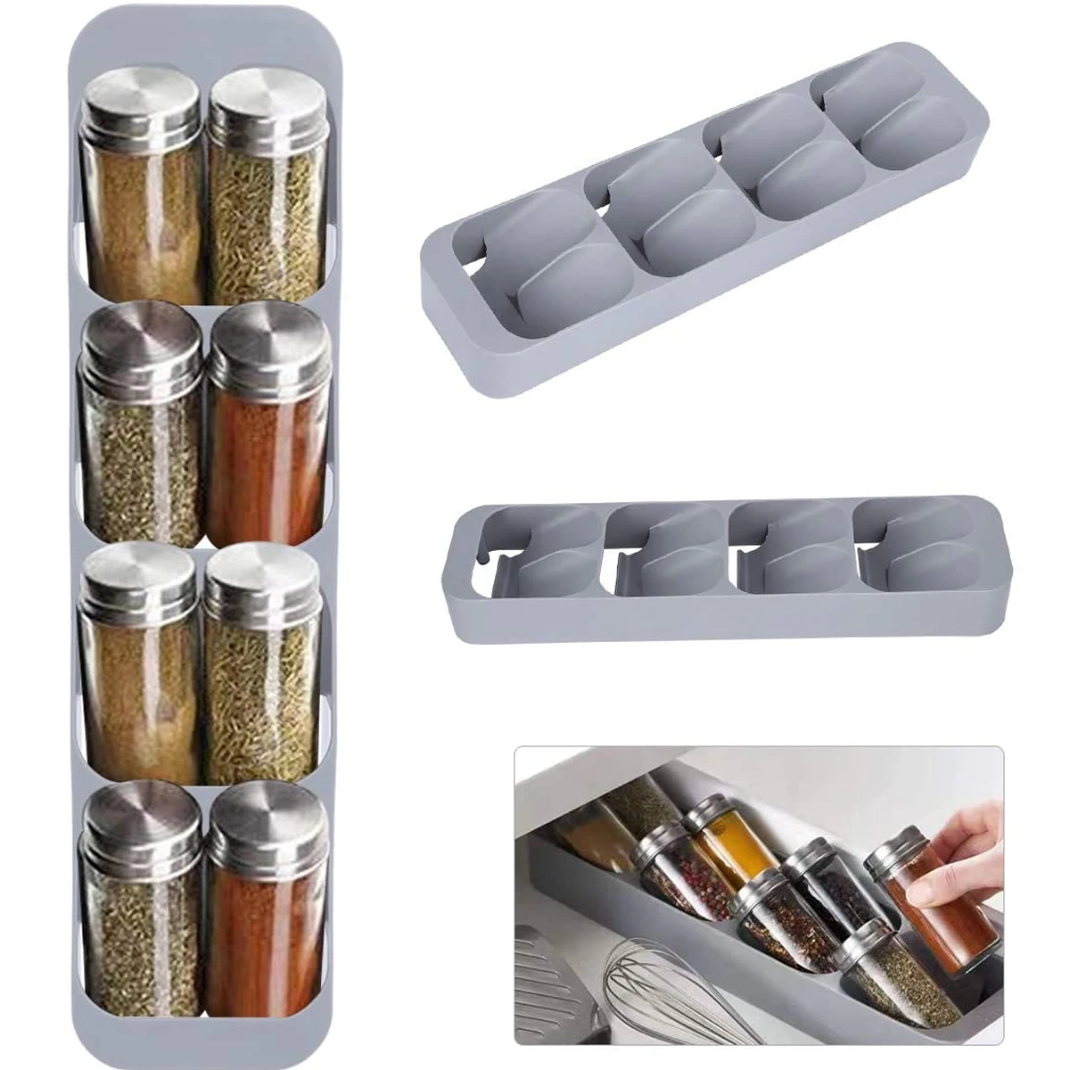 

8 Compartments Plastic Spice Bottle Storage Box Drawer Kitchen Seasoning Jar Storage Organizer Holder