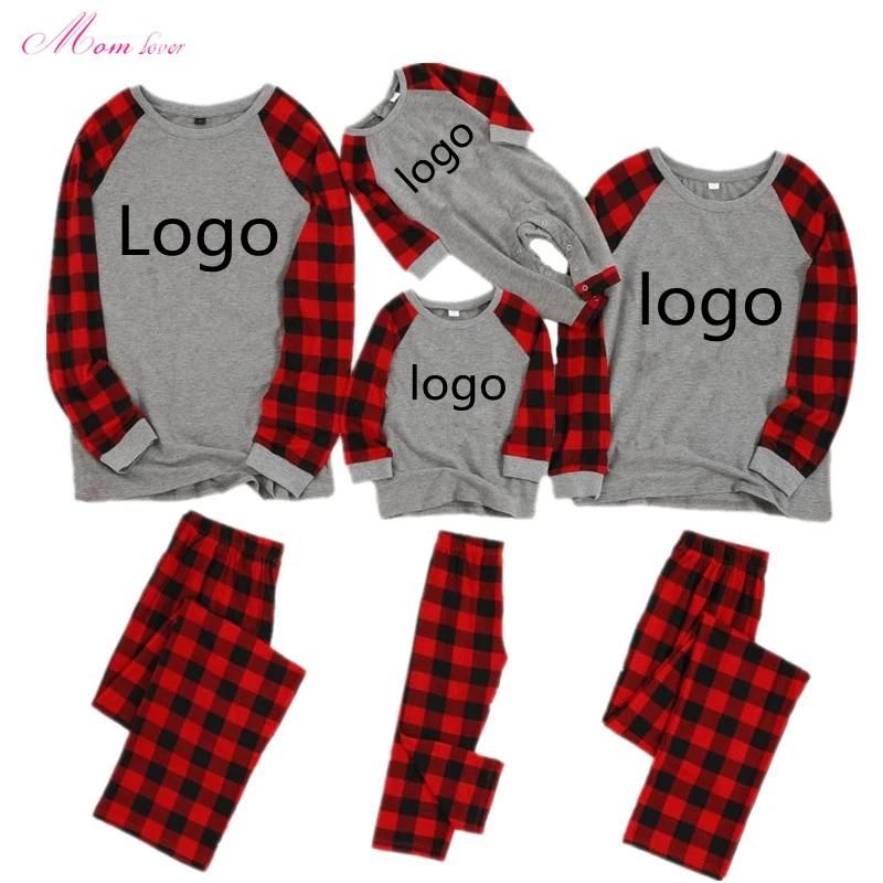 

Wholesale red kids plain Christmas pajamas custom logo children Christmas pajamas blank adult christmas pajamas