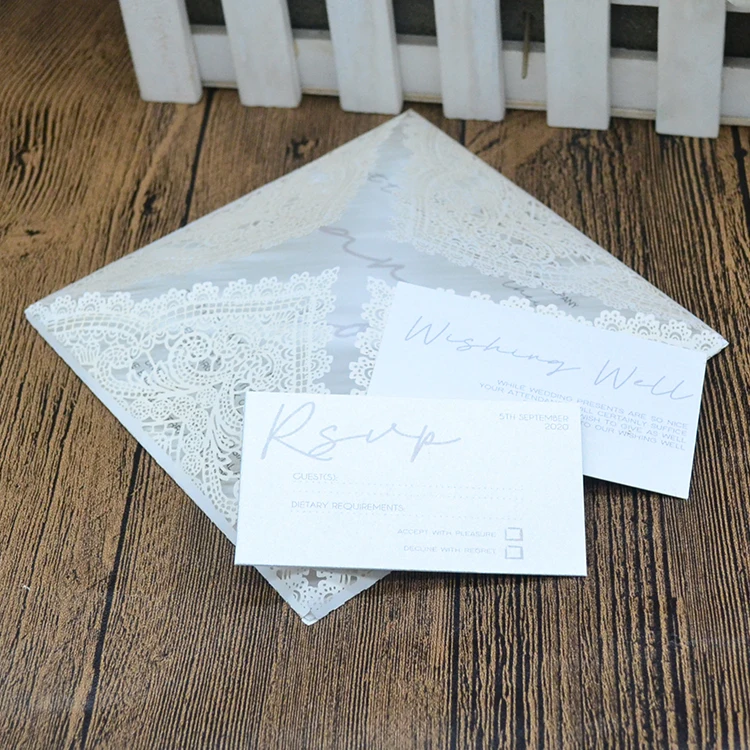 Elegant lace pocketfold wedding invitation card laser cut