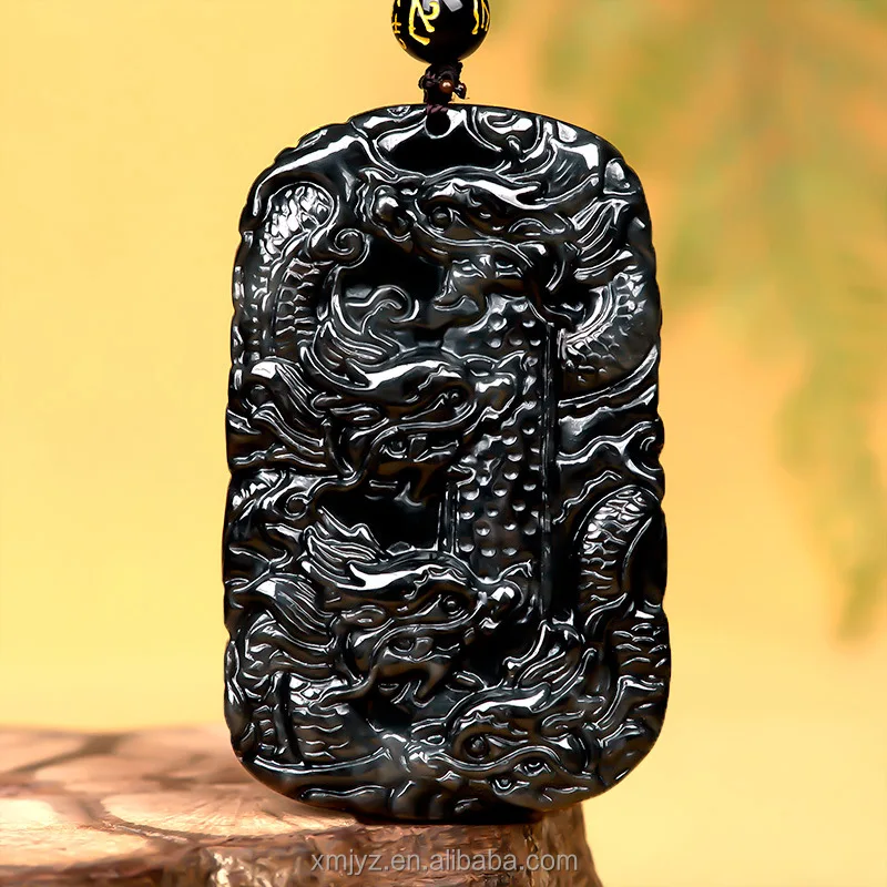 

Certified Grade A Natural Burmese Jade Black Bone Chicken Breed Dragon Brand Kowloon Guardian Zodiac Dragon Jade Pendant Jad