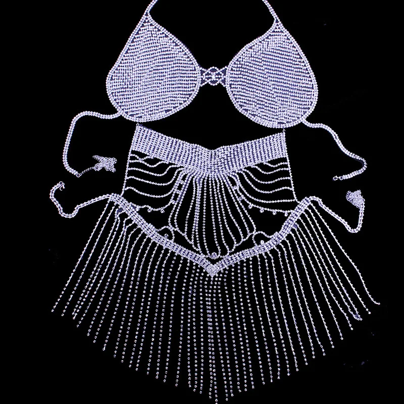 

Long Tassel Crystal Rhinestone Bodysuit Body Jewelry Sexy Body Chain for Women Sexy lingerie Bikini Dress Beach Jewelry