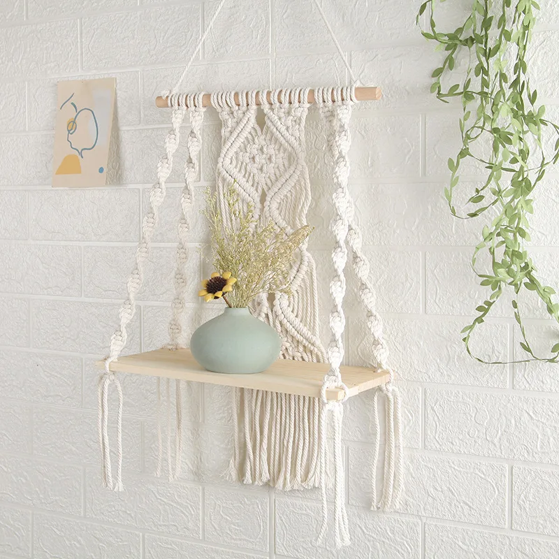 

Amazon Hot Sale Wall Art Hand Woven Tapestry Cotton Rope Wall Hanging Bohemian Shelf Hotel Children's Room Decoration, White