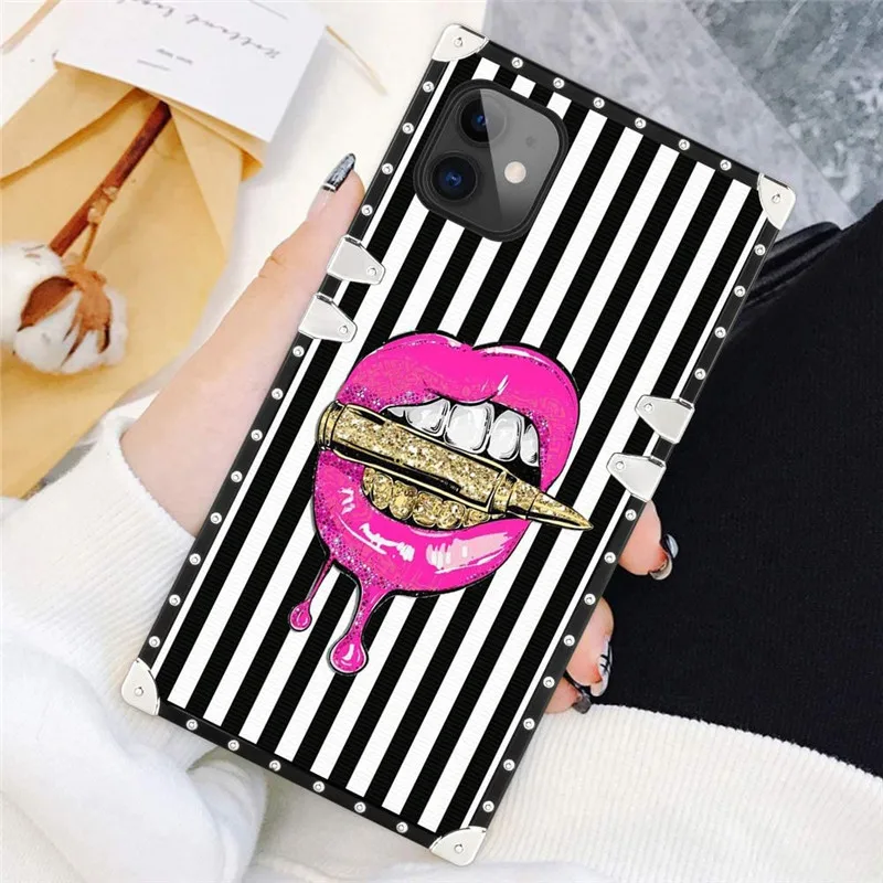 

Square case with four gold corners,for Samsung A20 A30 A50 Pink Lips in bulk in case, Like the following colors