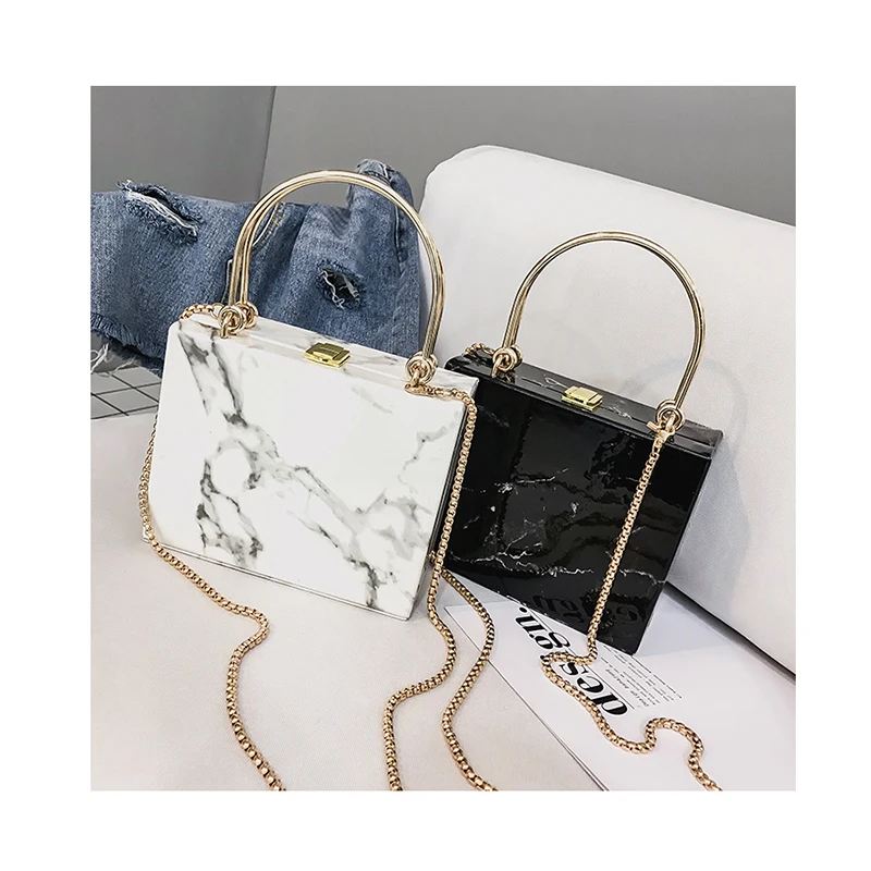 

Women Marble Print Fashion Evening Clutches Luxury Metal Handle Designer Shoulder Messenger Crossbody Bags For Women Bolso Mujer