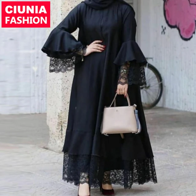 

1690# Front open islamic clothing lace dubai kimono abaya for women muslim wholesale