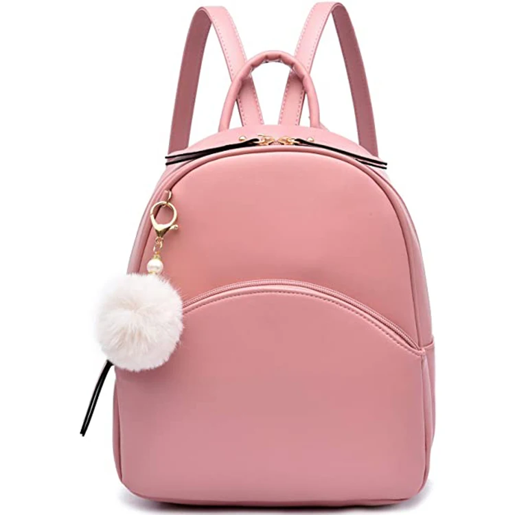 

Qetesh Popular Backpack Girls And Women Small Pu Hairball Rucksack School Bag