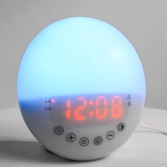 

Amazon Smart Dual Alarm Clock Sunrise Alarm Clock Child Adult Bedroom radio wake up light, White