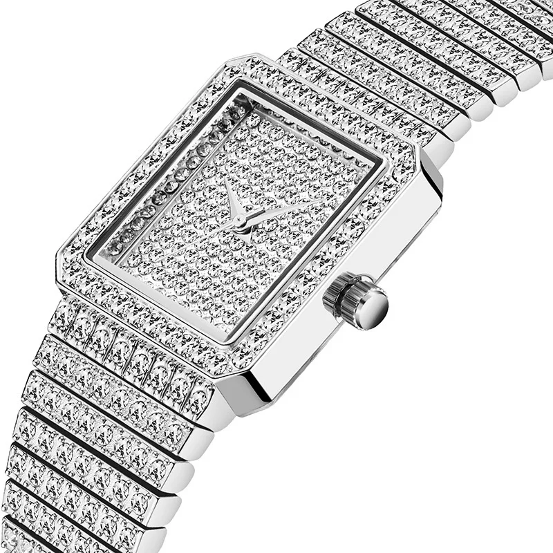 

Diamond Watch For Women Luxury Brand Ladies Gold Square Watch Minimalist Analog Quartz Movt Unique Female Iced Out Watch