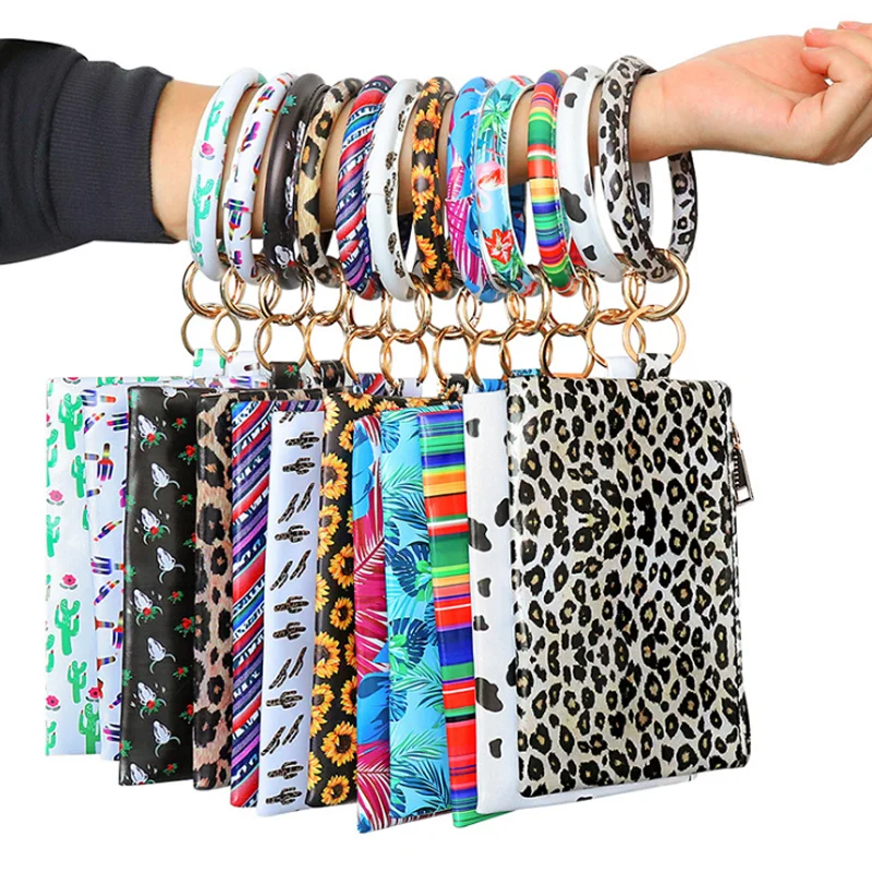 

Wholesale Bracelet Keychain Wallet Handbag Bangle Printed Coin Purse Key Chain Pouch Wrist Bag