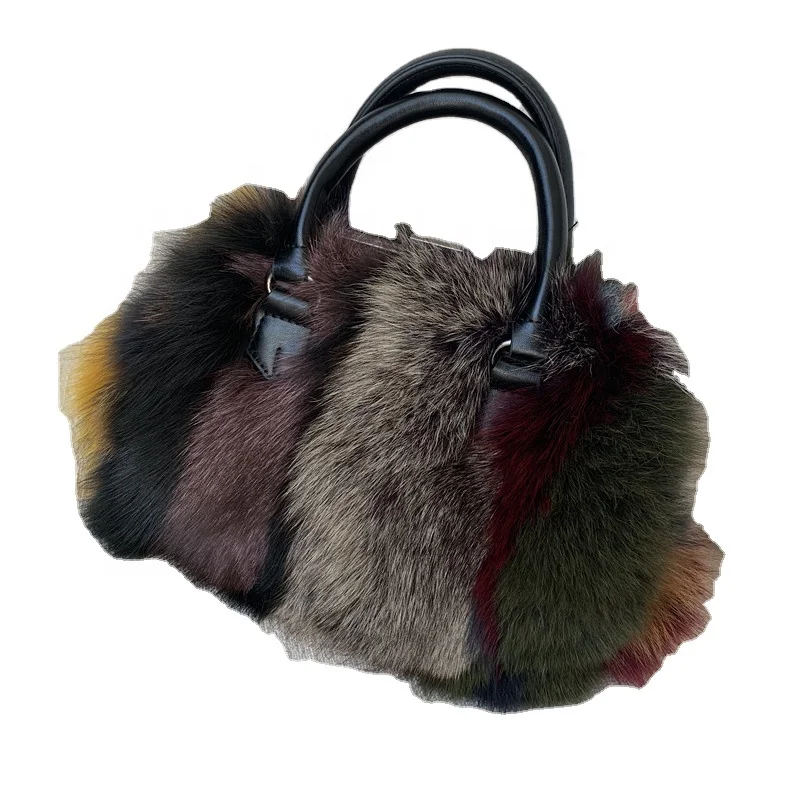 

2020 New Hot Selling Multi Functional Print Real Fur Women Handbag, 4 colors
