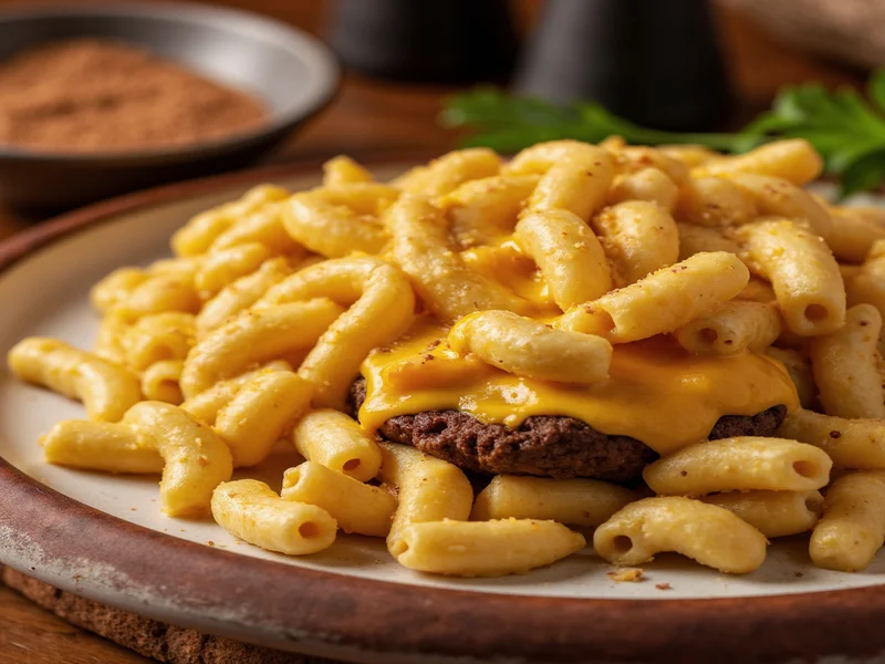 Serving homemade cheeseburger mac