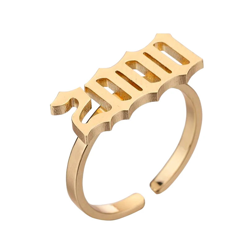 

1980-2000 Wholesale Fashion 14K Gold Silver Plated Stainless Steel Women Girls Adjustable Birth Number Year Rings Jewelry, Color plated as shown