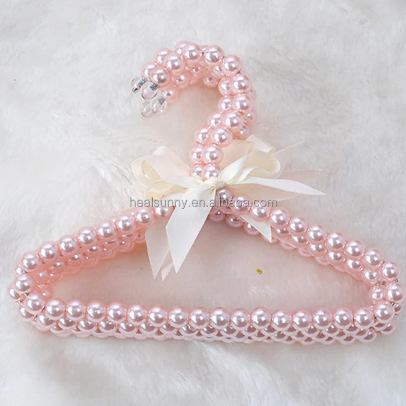 

40cm pearl bead plastic adult hanger clothes hangers slip-resistant pearl hanger, White/pink